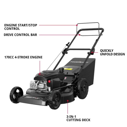 170cc Heavy-Duty Lawn Mower – Self-Propelled, 3-in-1 Cutting, Easy Start