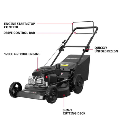 170cc Heavy-Duty Lawn Mower – Self-Propelled, 3-in-1 Cutting, Easy Start