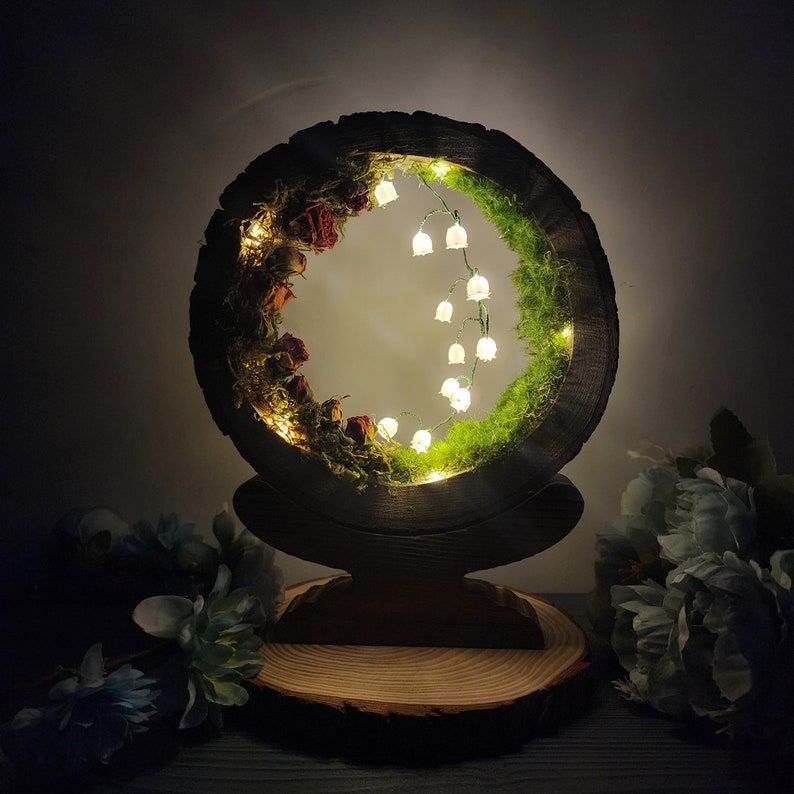 Handcrafted Crystal Mushroom Night Light - Unique Wooden Lamp Gift