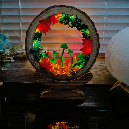 Handcrafted Crystal Mushroom Night Light - Unique Wooden Lamp Gift