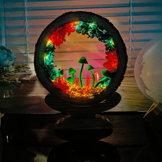 Handcrafted Crystal Mushroom Night Light - Unique Wooden Lamp Gift