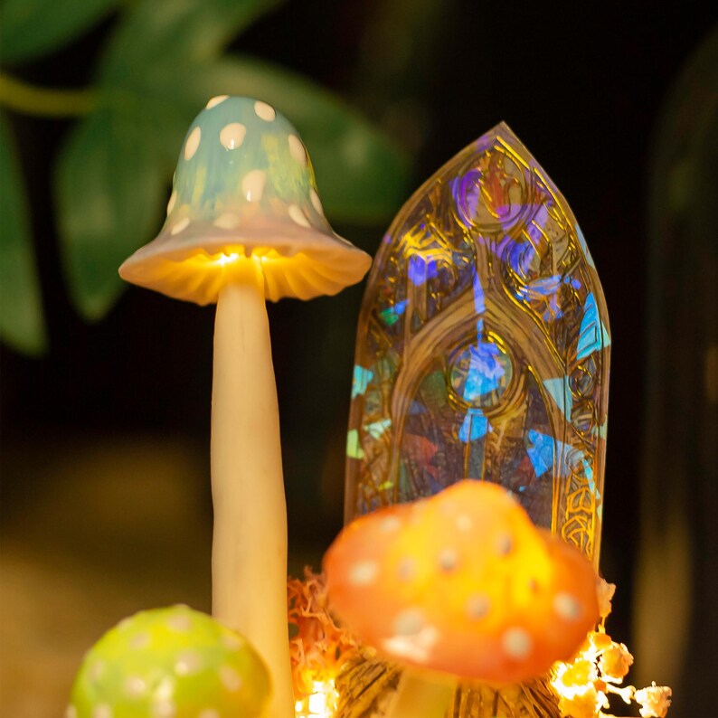 Handcrafted Crystal Mushroom Night Light - Unique Wooden Lamp Gift