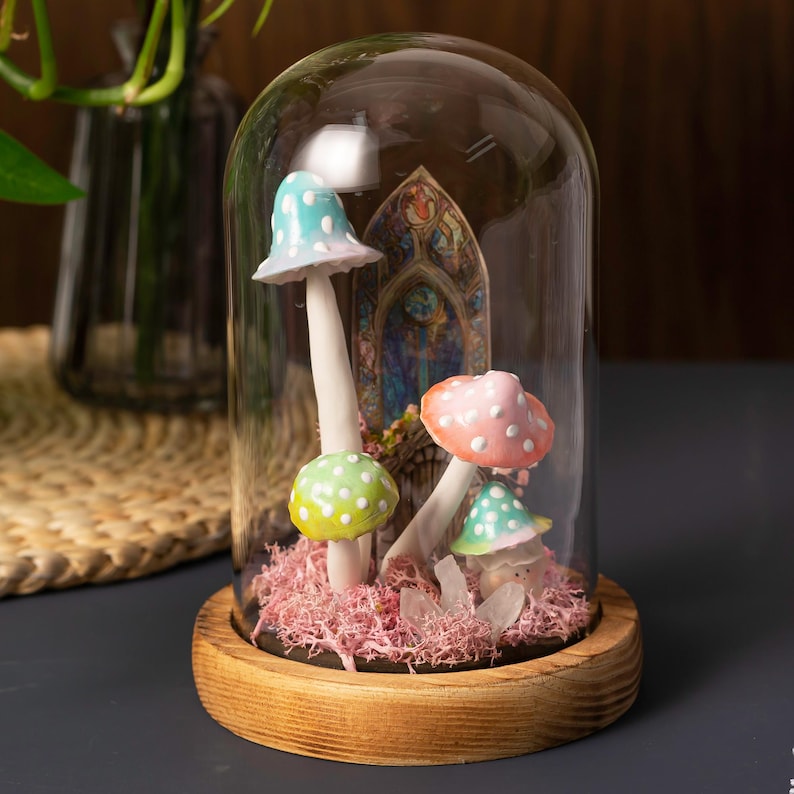 Handcrafted Crystal Mushroom Night Light - Unique Wooden Lamp Gift