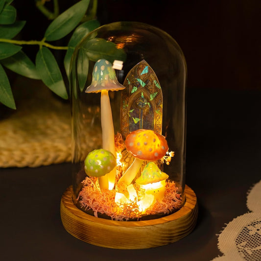 Handcrafted Crystal Mushroom Night Light - Unique Wooden Lamp Gift