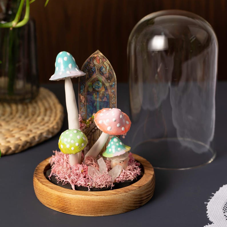 Handcrafted Crystal Mushroom Night Light - Unique Wooden Lamp Gift