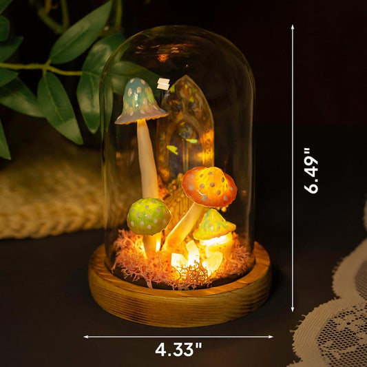 Handcrafted Crystal Mushroom Night Light - Unique Wooden Lamp Gift
