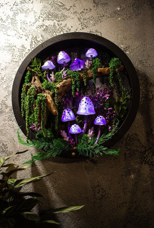 Iridescent Fungi Lamp with Crystals - Cordless Fairy Glow