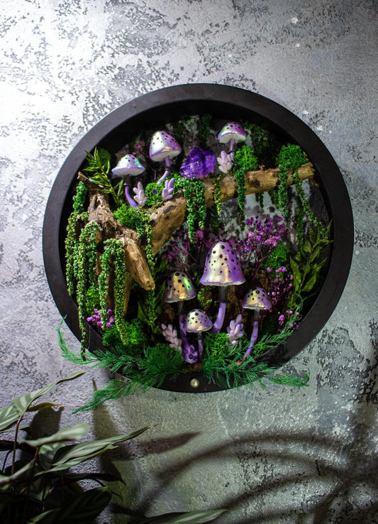 Iridescent Fungi Lamp with Crystals - Cordless Fairy Glow