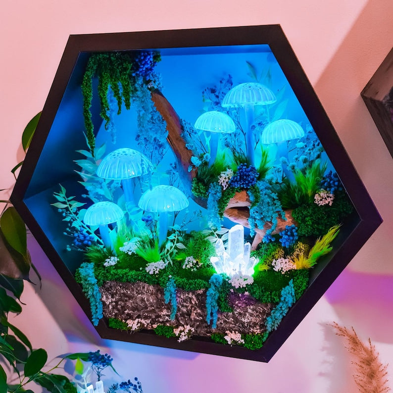 Handcrafted Crystal Mushroom Night Light - Unique Wooden Lamp Gift