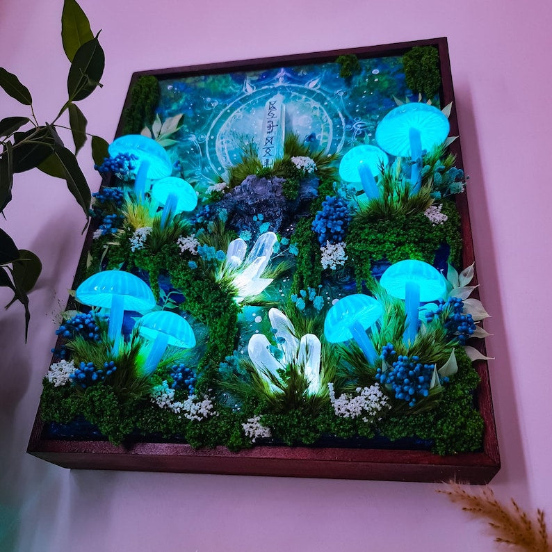 Handcrafted Crystal Mushroom Night Light - Unique Wooden Lamp Gift